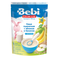 Каша Bebi Premium пшеничная с яблоком и бананом молочная, с 6 мес, 200 гр 