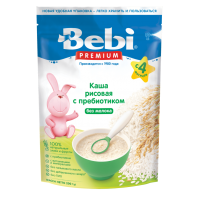 Каша Bebi Premium рисовая безмолочная с пребиотиком, с 4 мес., 200 гр
